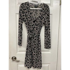 Adrianna Papell Womens Wrap Dress Black White Long Sleeve 6